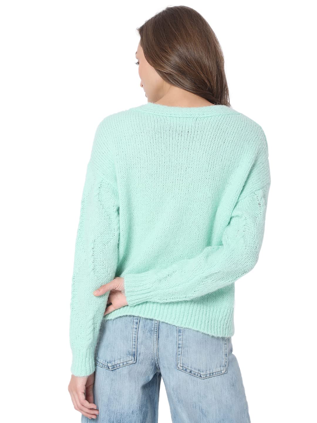 Vero Moda Women's Polyester Casual Sweater (104452502-Mist Green_Mist M)