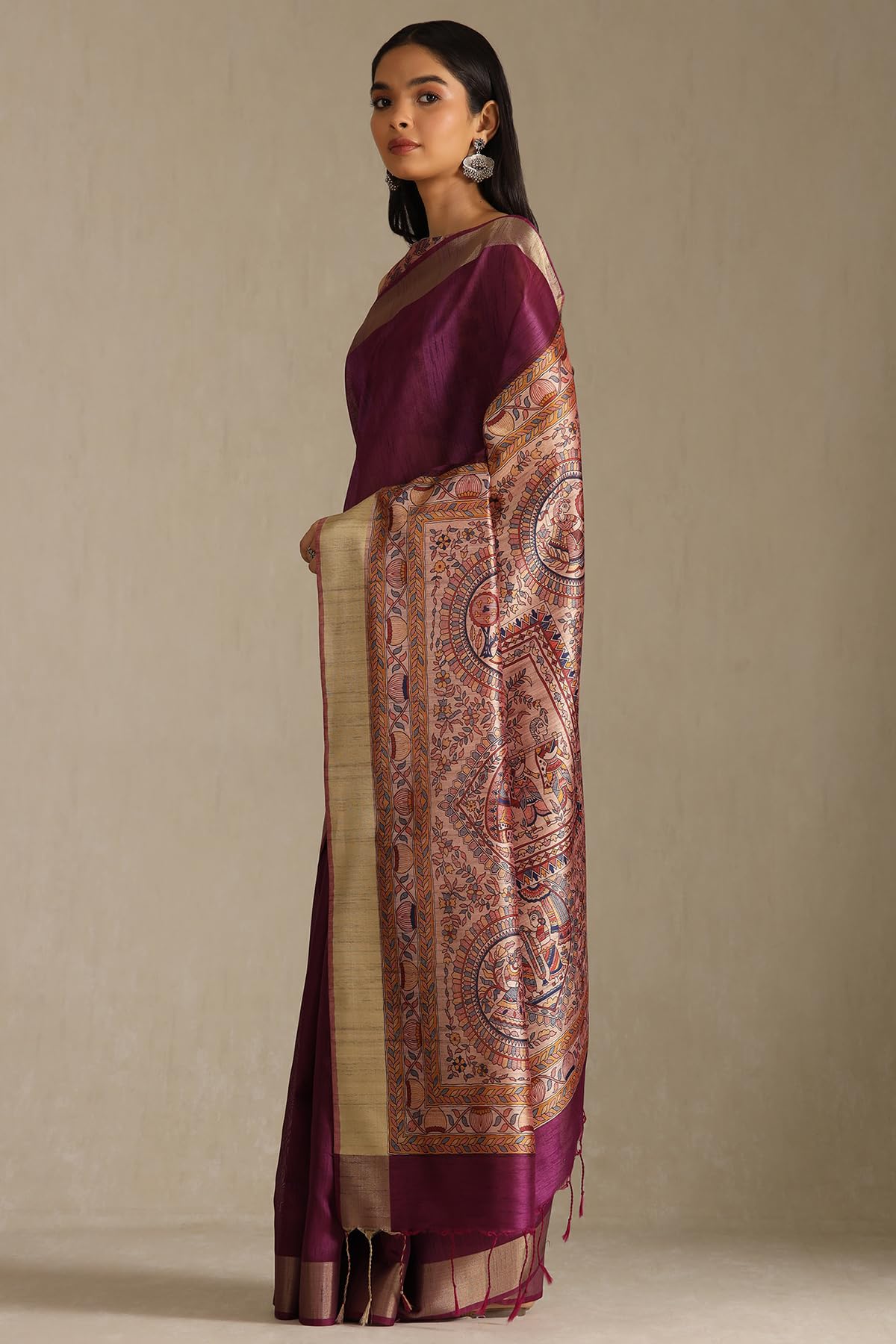 Soch Womens Wine Tussar Solid Saree