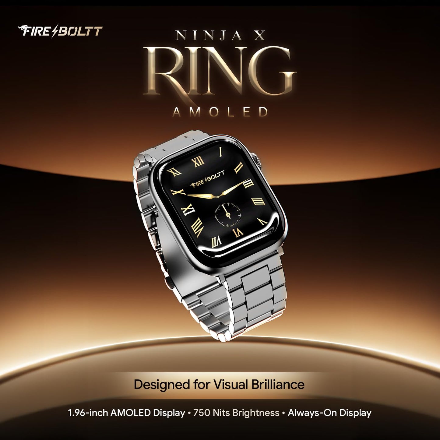 Fire-Boltt Ninja X Ring Smart Watch 1.96" Always On Display Bluetooth Calling, Voice Assistant, SpO2 & Heart Rate, 120+ Sports Modes, IP67 Waterproof Smartwatch for Men & Women - Silver Steel
