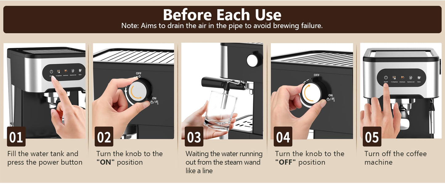 Rossmann Espresso Coffee Maker, 20 Bar Pressure Italian Ulka Pump, 1350 Watts Quick Heating Thermo Block, Easy to Use Touch Screen with 4 in 1 Funtions,1.5 Lit Water Tank, SS Frothing Wand.