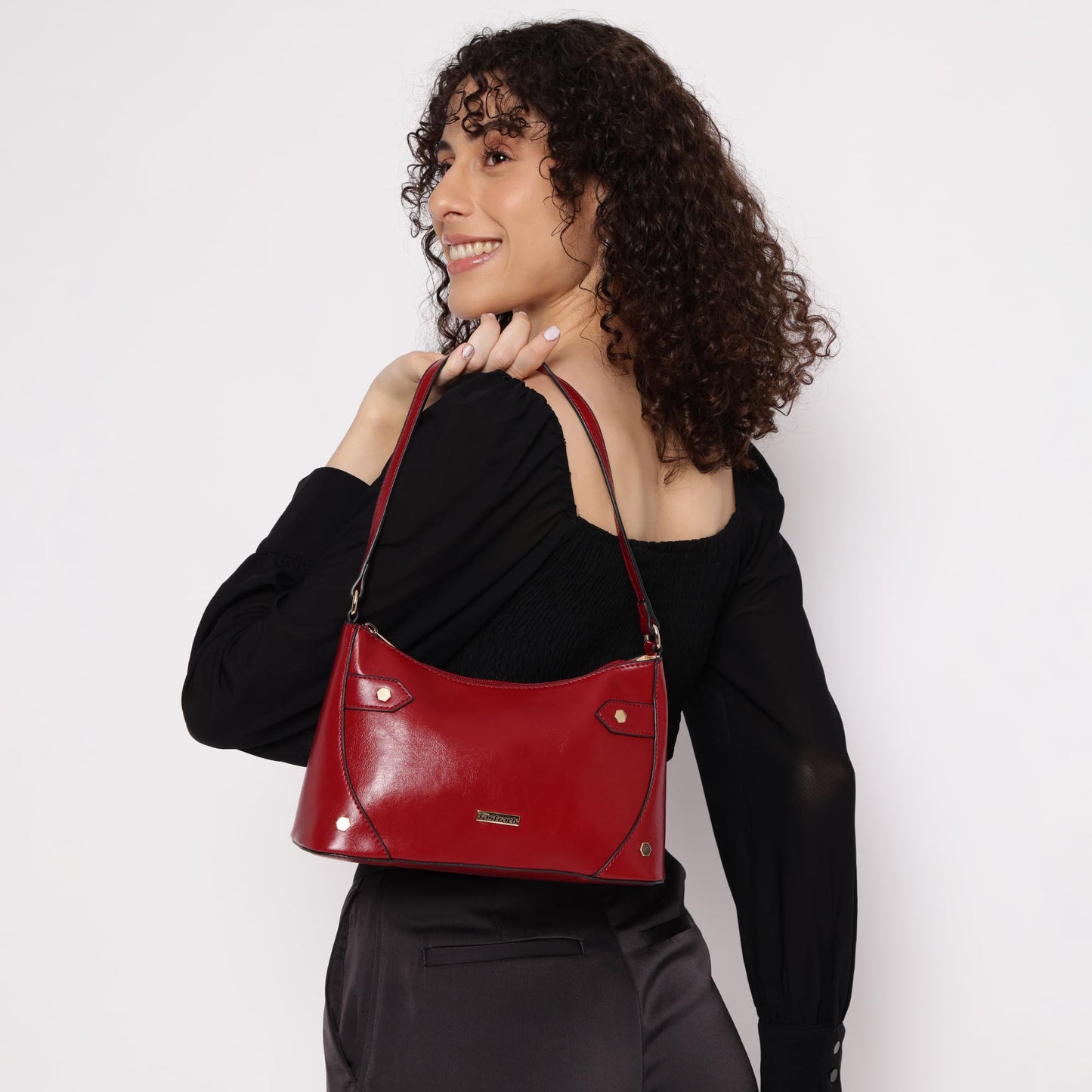 Fastrack Women's Stud Detail Shoulder Bag with Top Zip Closure | Trendy Stitching and Metal Stud Accents, Inner Zip and Slip Pockets | Comfortable Shoulder Strap | Trendy Women's Handbags