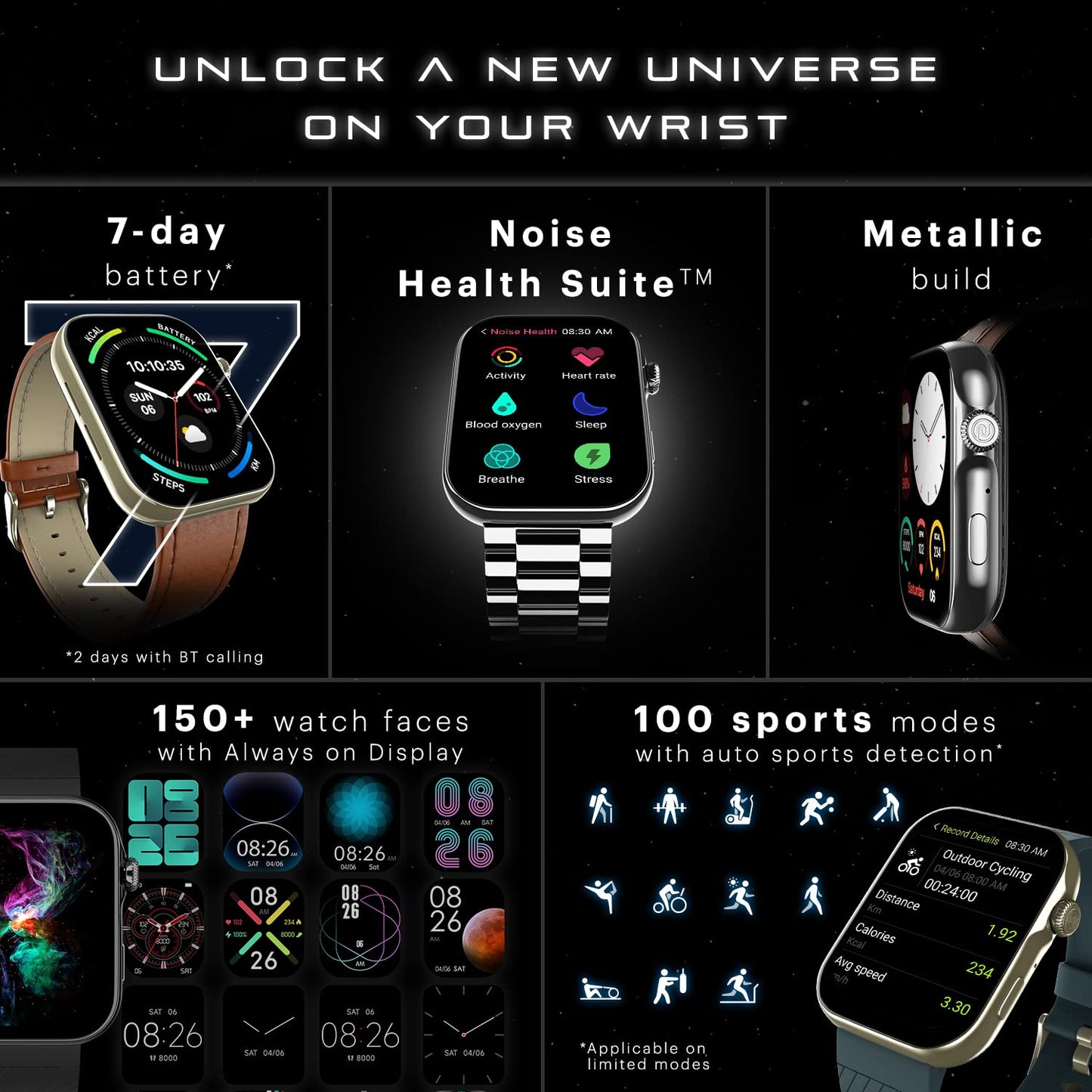 Noise ColorFit Ultra 3 Bluetooth Calling Smart Watch with Biggest 1.96" AMOLED Display, Premium Metallic Build, Functional Crown, Gesture Control with Metallic Strap (Glossy Silver: Elite Edition)