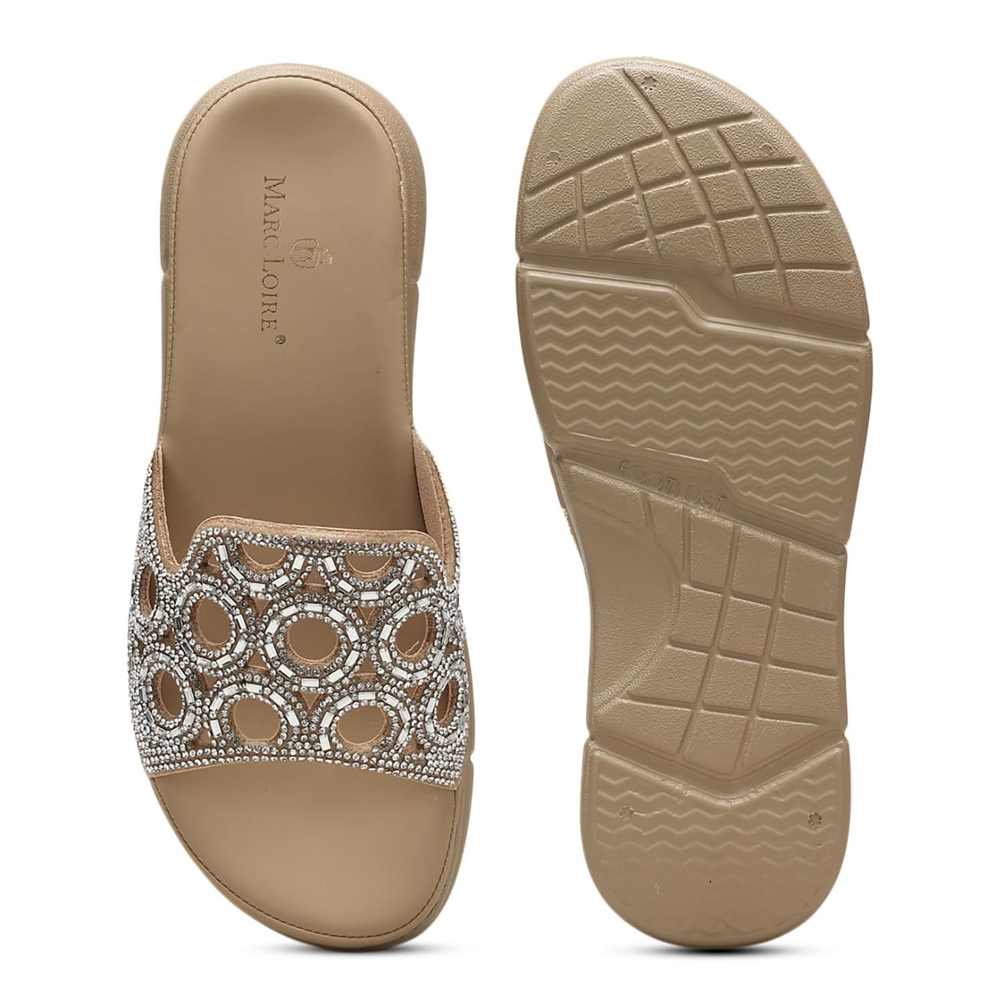 Marc Loire Women’s Embellished Slip-On Fashion Sandals | Comfortable Flatform Heels Fashion Footwear for Festive & party Looks (Beige, UK Footwear Size System, Adult, Women, Numeric, Medium, 3)