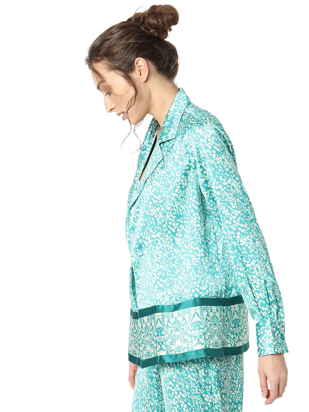 VERO MODA Women Abstract Print Blue Relaxed Fit Single Breasted Blazer