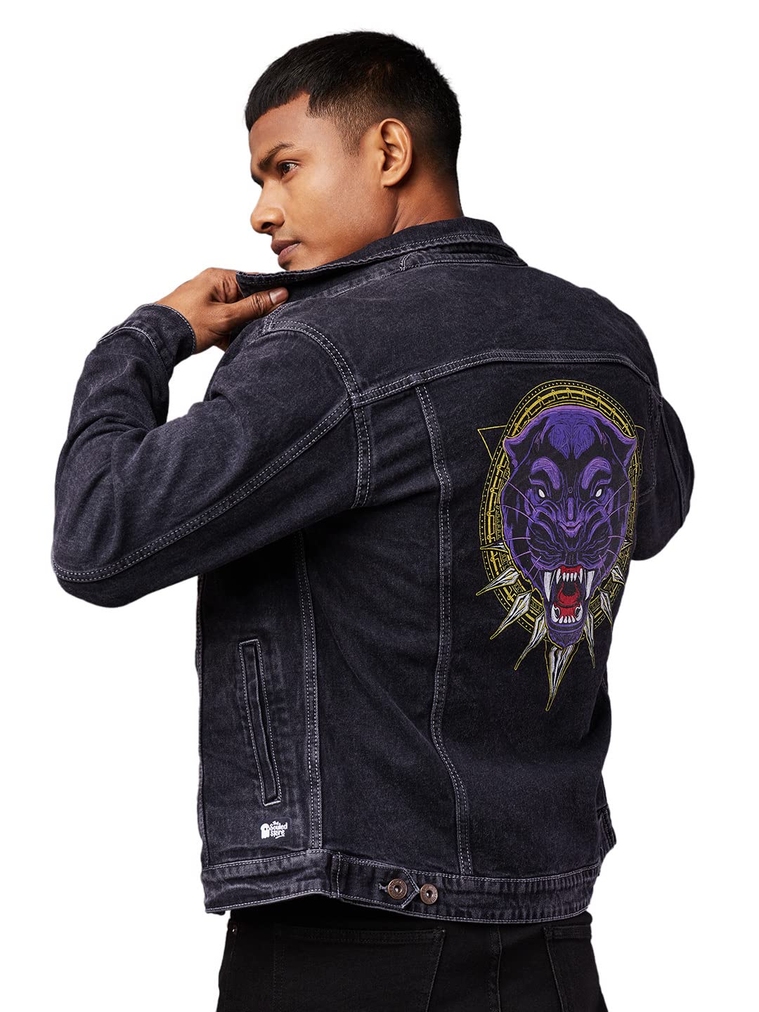 The Souled Store Mens & Boys 100% Cotton Black PantherWakanda Forever Printed Denim Jackets (Small)