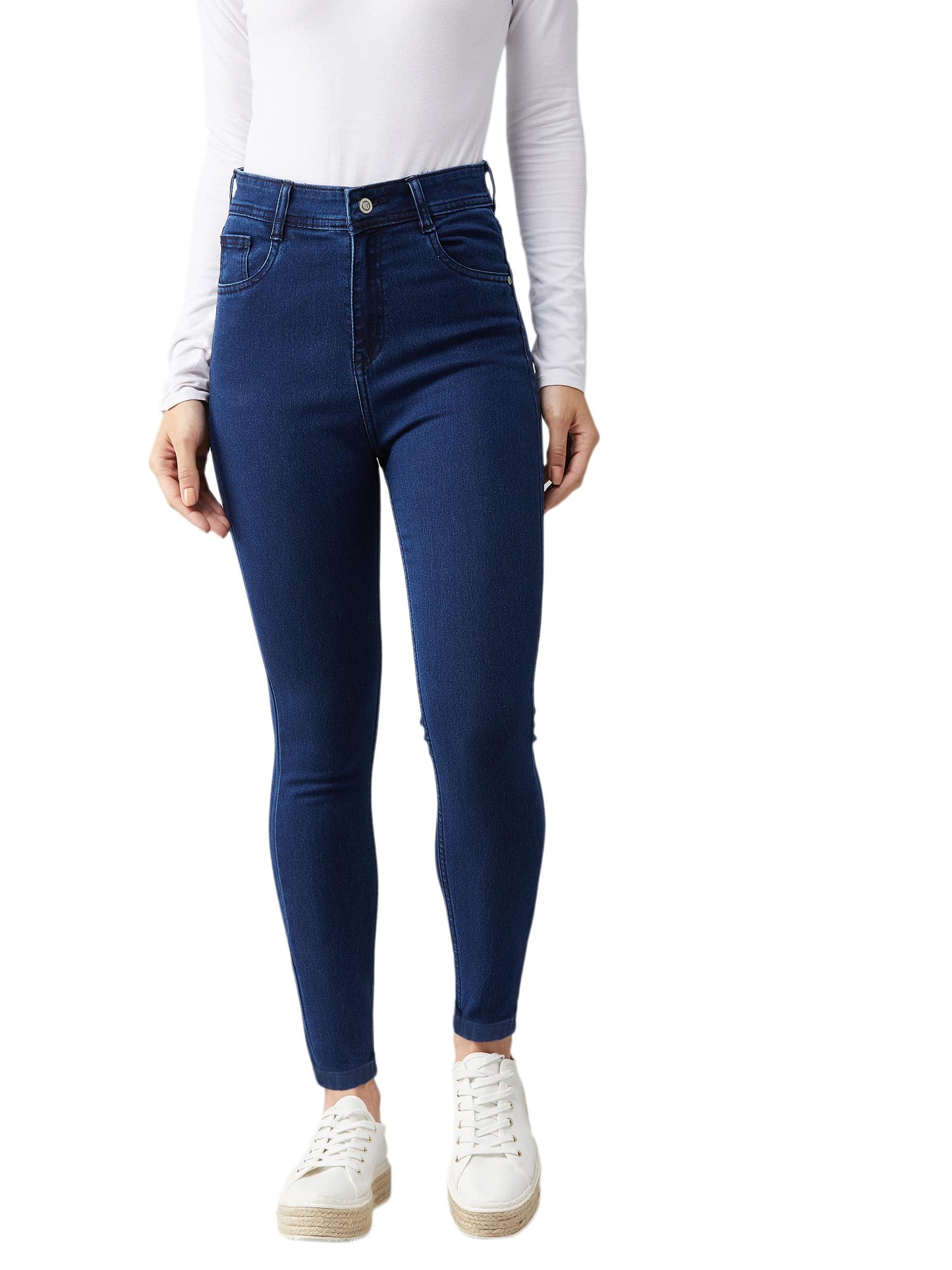 Dolce Crudo Women's Skinny Fit High Rise Regular Length Stretchable Denim Jeans (DOAW18DEN02-79-354-36, Prussian Blue, 36)