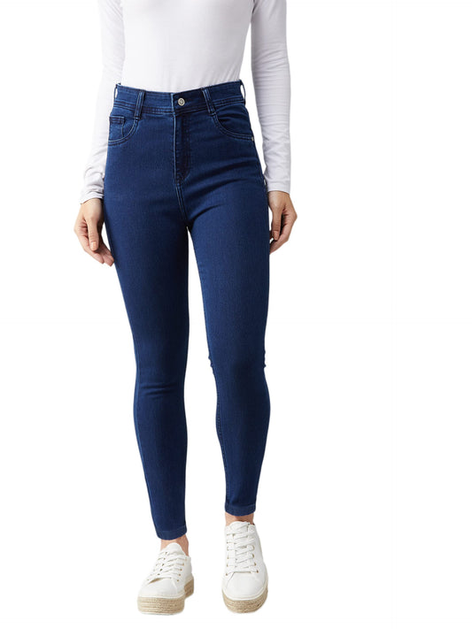 Dolce Crudo Women's Skinny Fit High Rise Regular Length Stretchable Denim Jeans (DOAW18DEN02-79-354-36, Prussian Blue, 36)