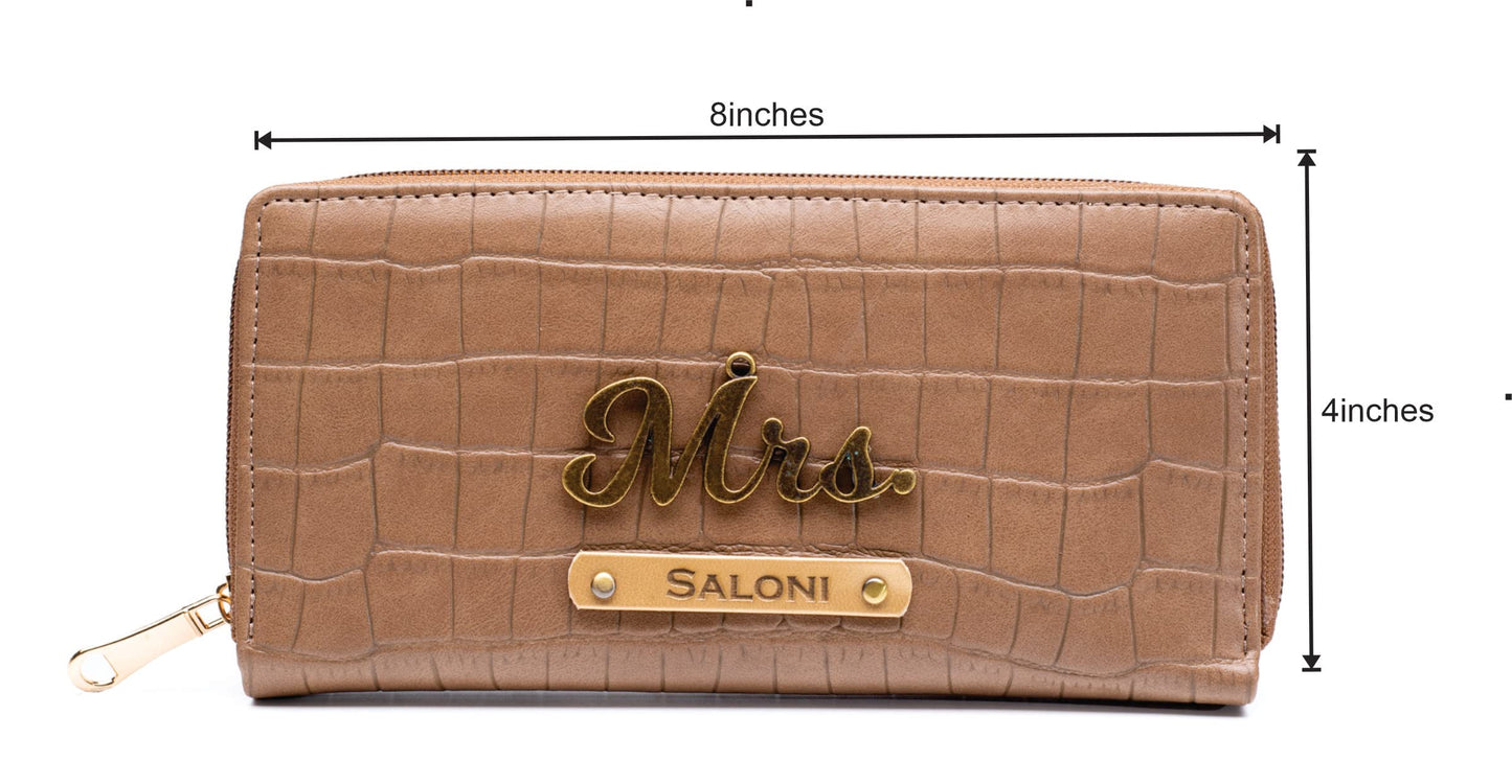 AICA Personalized Name & Charm Women Leather Wallet (Brown) | Customized Corporate Gifts for Birthday Bday Woman Womens Day Girls Girl Office Employee Client Boss Manager | Corporate Gift Items Bulk