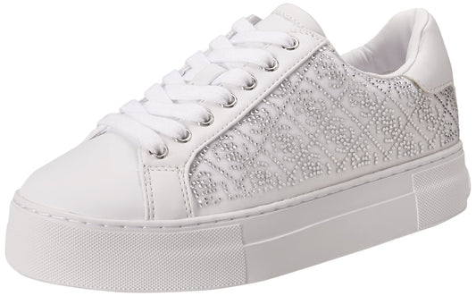 GUESS Women White Embellished Lace-Up Sneakers