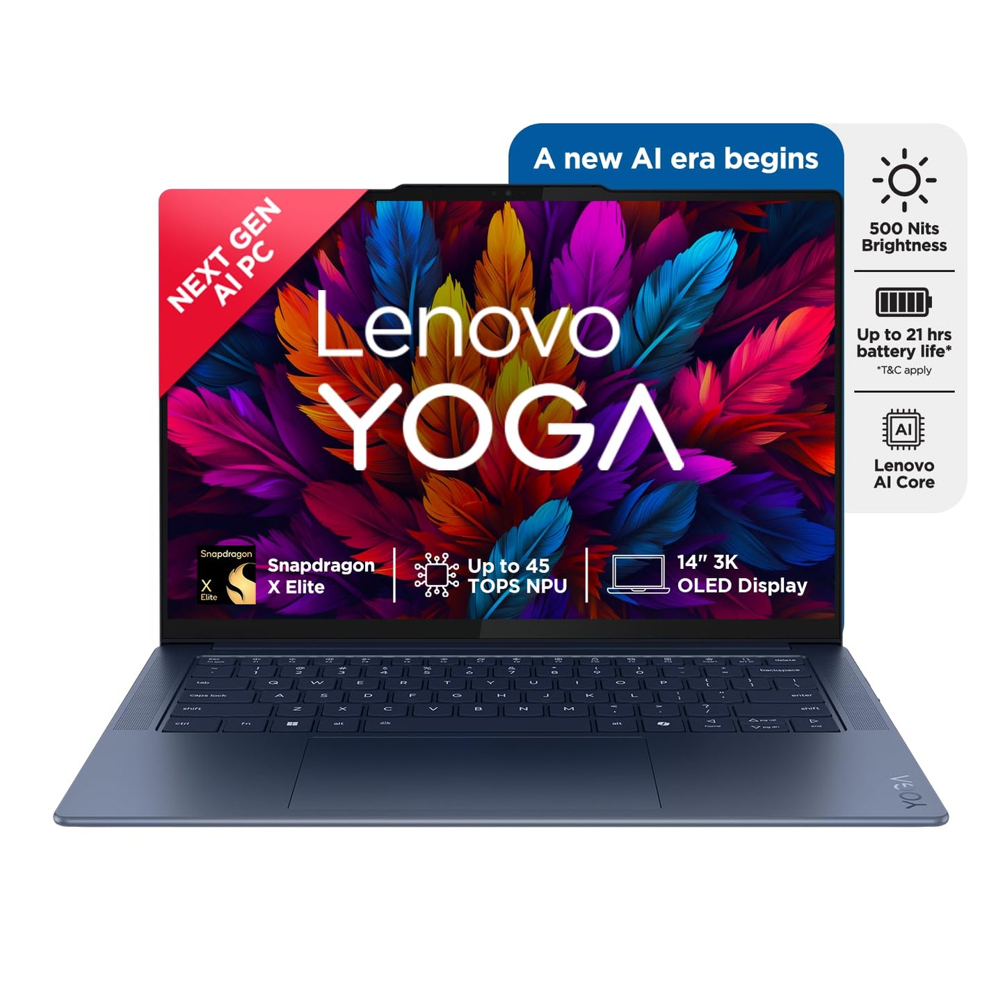 Lenovo Yoga Slim 7 Snapdragon X Elite X1E Built in-AI with Copilot+ 14"(35.5cm) 3K OLED 500Nits Touchscreen Laptop (32GB/1TB SSD/90Hz/Qualcomm NPU 45TOPS/Win11/MSO/1Yr ADP Free/Grey/1.4Kg), 83ED003BIN