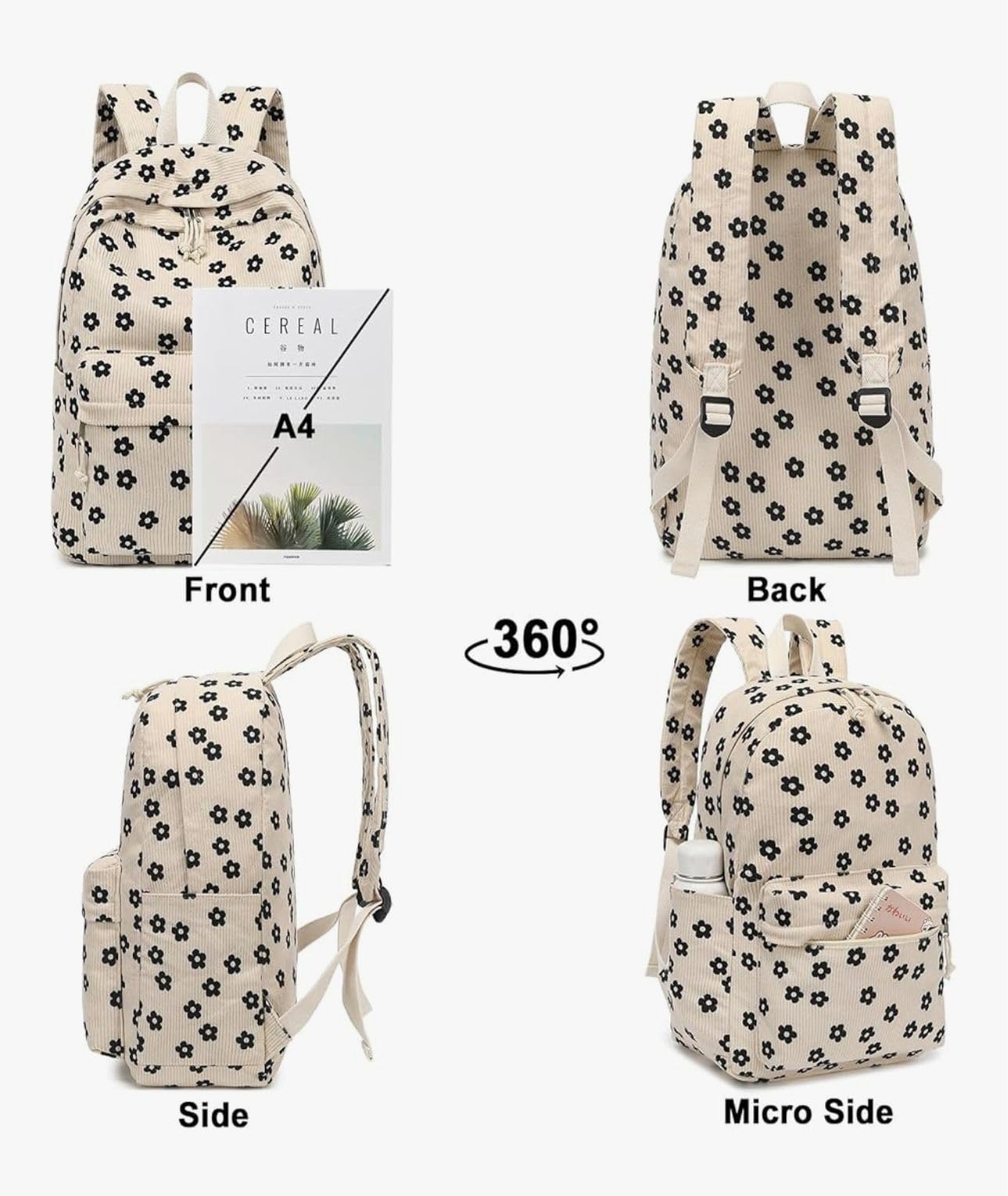 Satic Backpacks for Women/Men Stylish Trendy Casual College Backpacks, Designer School/College/Picnic Bag Backpack For Girls & Women (Floral beige)