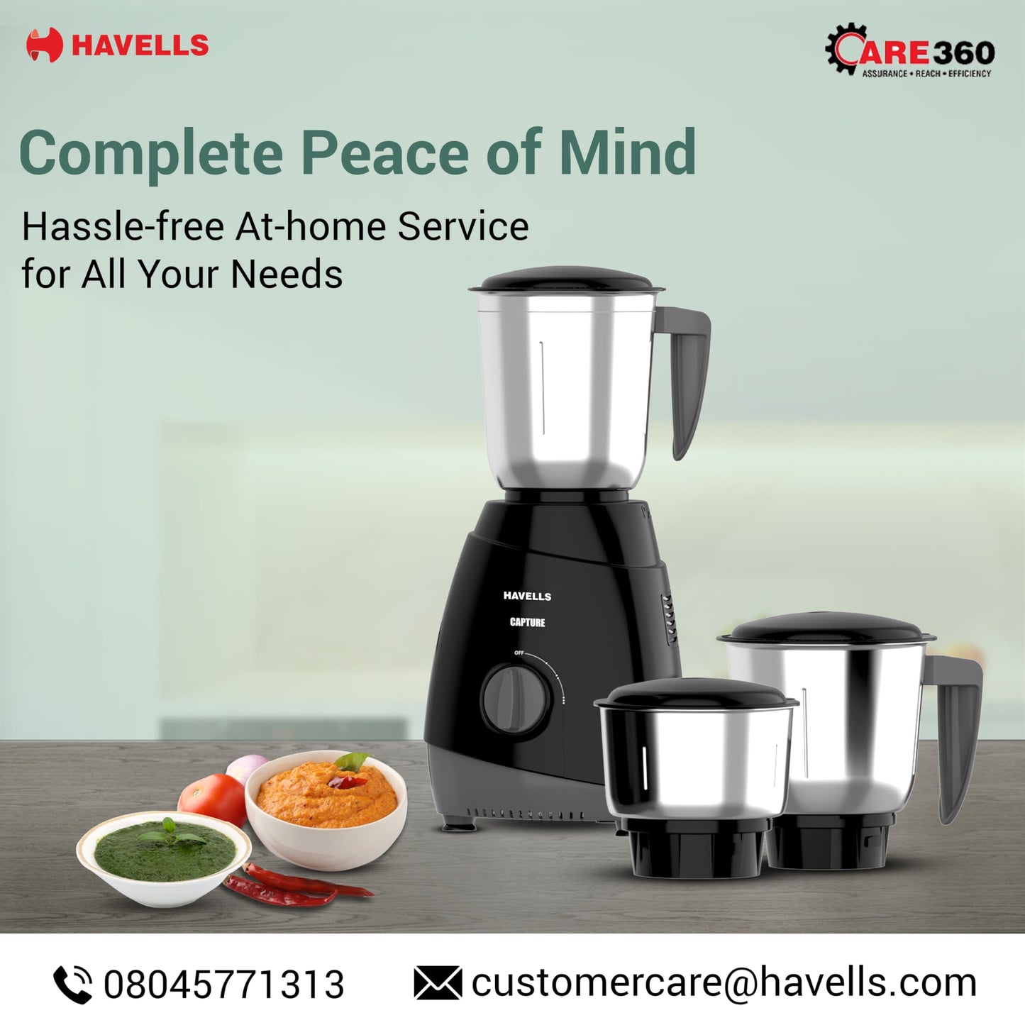 Havells Capture 500W Mixer Grinder 3 Stainless Steel Jars | 21000 RPM High-Speed Motor | Rust-Resistant 304 SS Blades | 1.5L Large Blending Jar | Overheat Protection | 1-Year Warranty (Black)