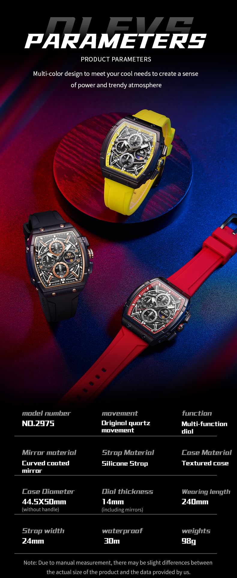 OLEVS Men Watches Business Dress Chronograph Big Square Quartz Analog Male Watch Silicone Strap Waterproof Date Gift Mens Wrist Watch