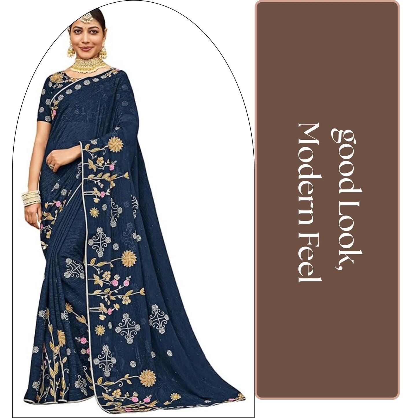 Laxmipati Sarees Women's Floral Embroidery Chiffon Saree in Blue Color with unstitched Blouse Material - Embrace Trendy Style And Timeless Elegance in this Exquisite Attire