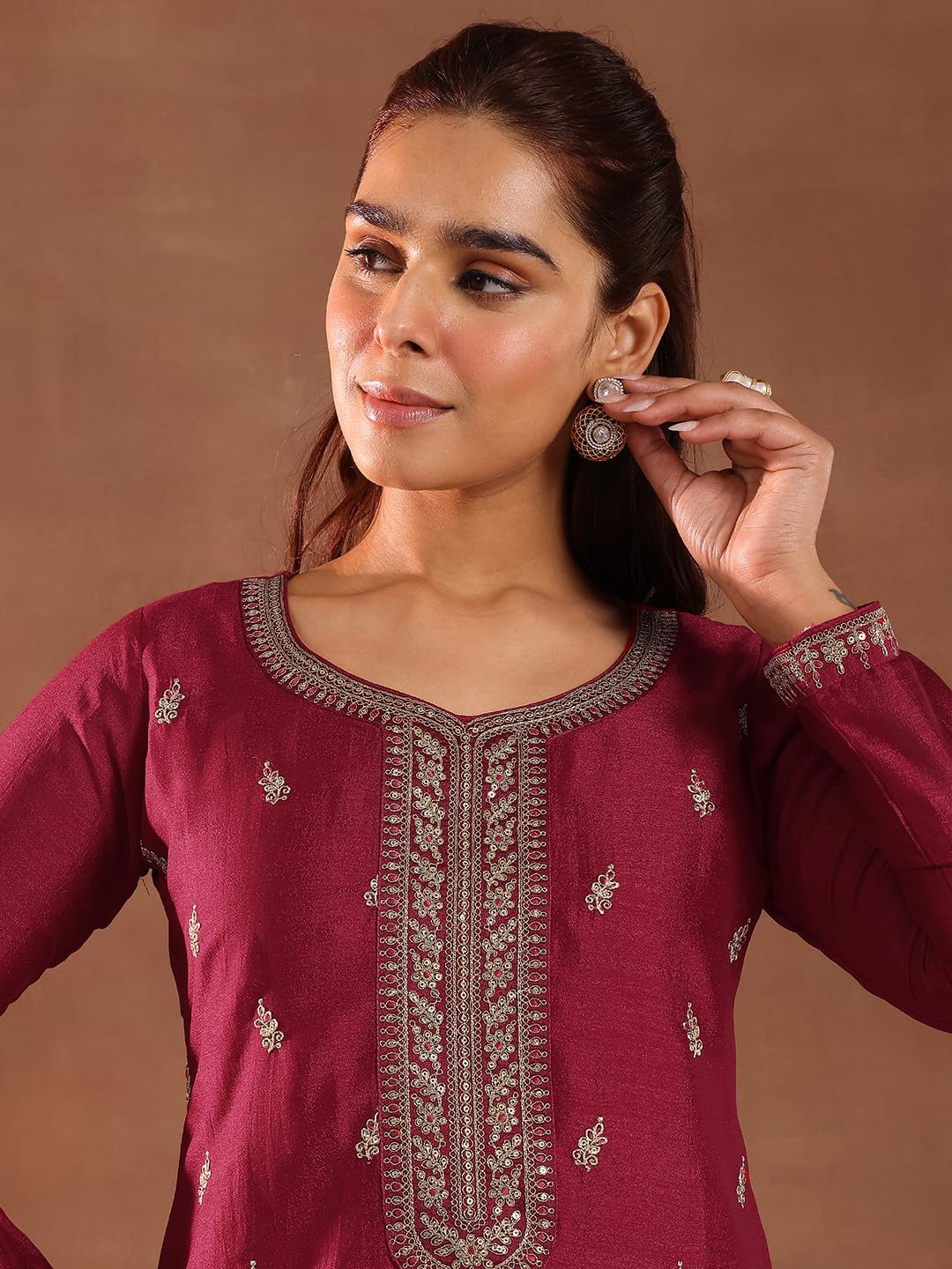 Libas Women's Silk Blend Kurta Sets (49504_Pink_M)