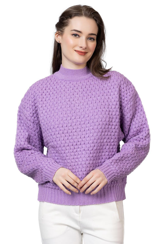 Wear lusso Women’s Pullover Sweater Relaxed Fit for Winter Wear | Full Sleeve | 100% Wool | Latest Stylish Sweater | Crafted with Comfort Fit for Winter Wear. (S, Lavender)