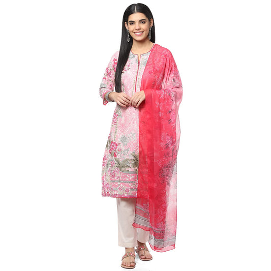 BIBA WOMEN PRINTED NARROW SALWAR KURTA DUPATTA(SKDGARDENIA8517_PINK_34)