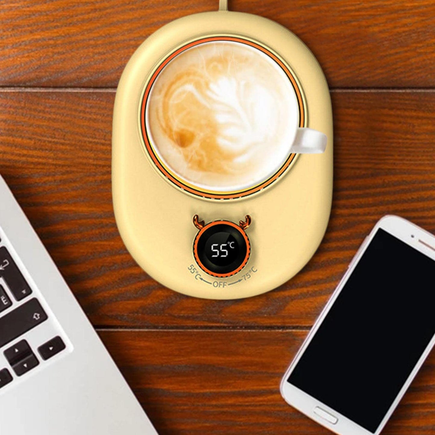 FABLOFTCoffee Mug Warmer Cup Heating Plate 2 Temparature Settings for Home Office Yellow