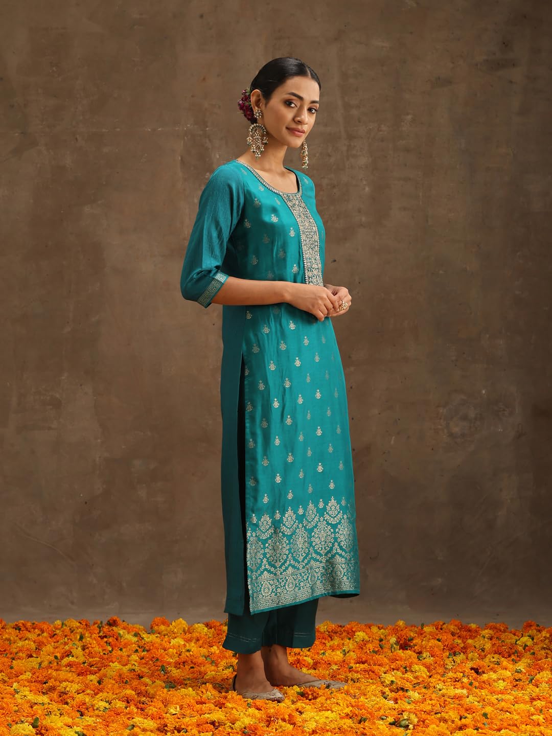 Libas Women's Silk Kurta Sets (38037O_Green