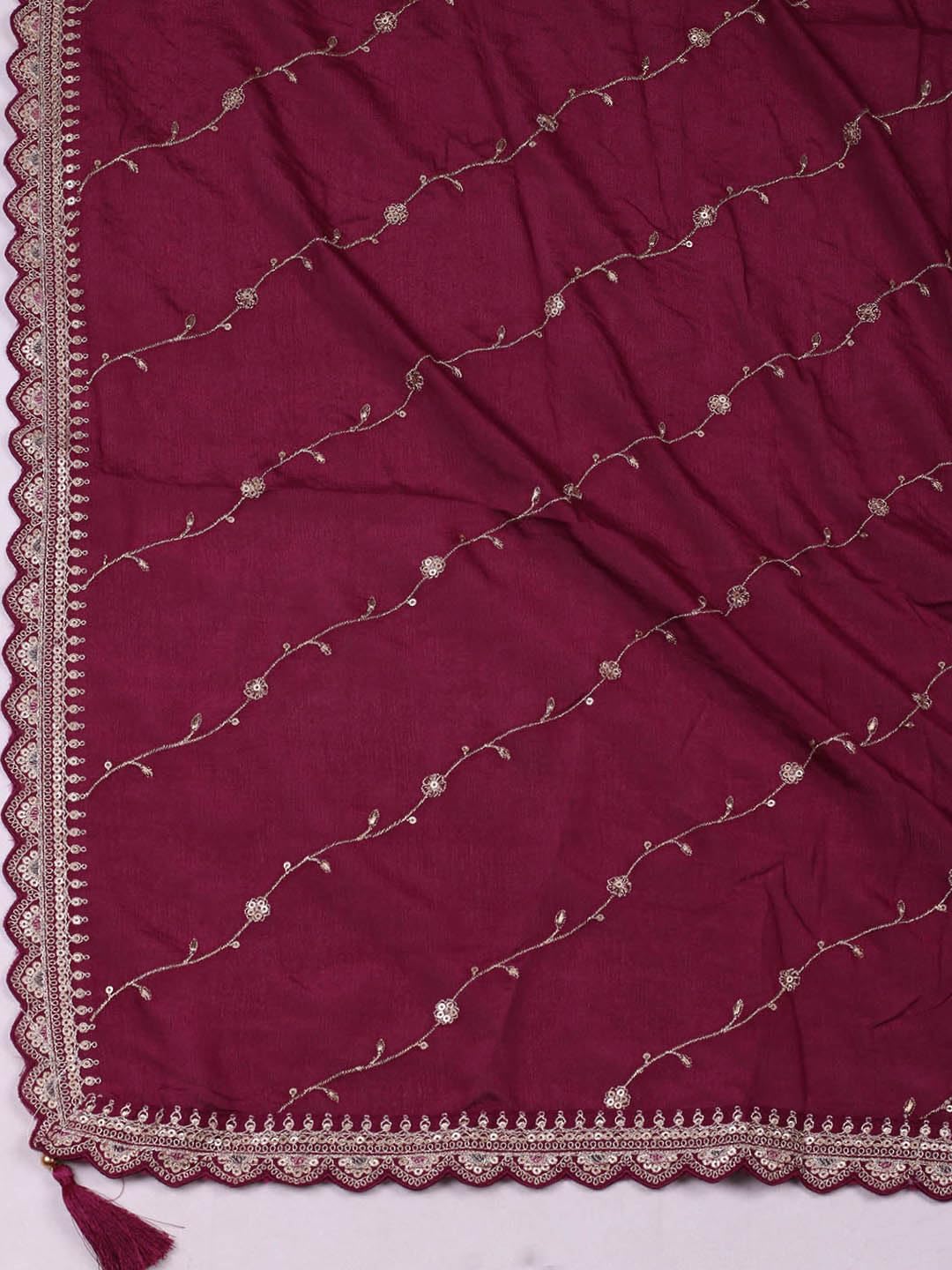 Meena Bazaar Wine Embroidered Salwar Suit Dress Material