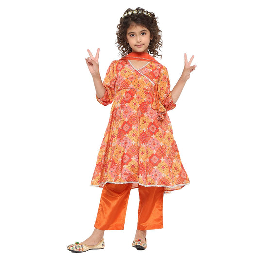 Biba Girl's Polyester Kurta Set (KWFNFES6386OSS25ORG_Orange