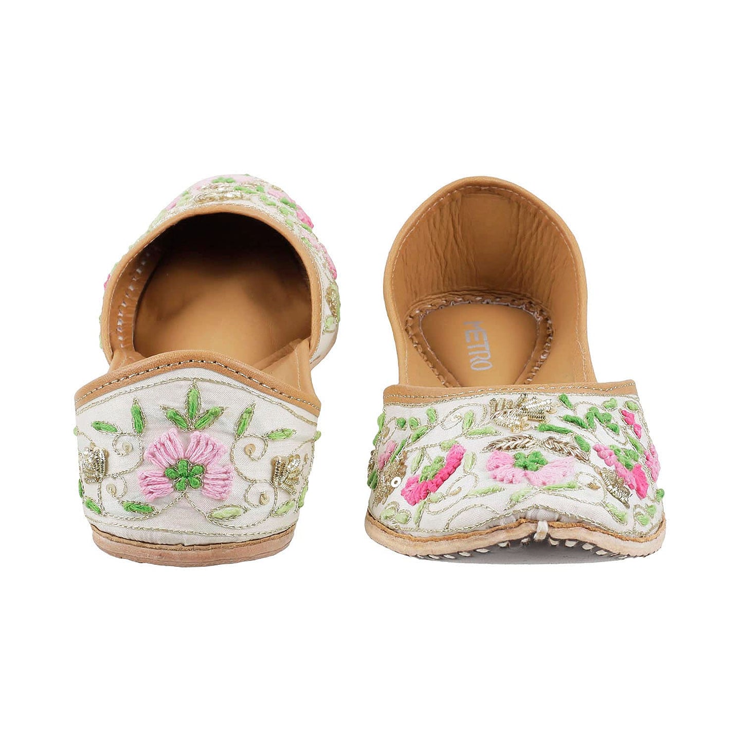 Metro Womens Beaded White Mojaris (Size (3 UK (36 EU))