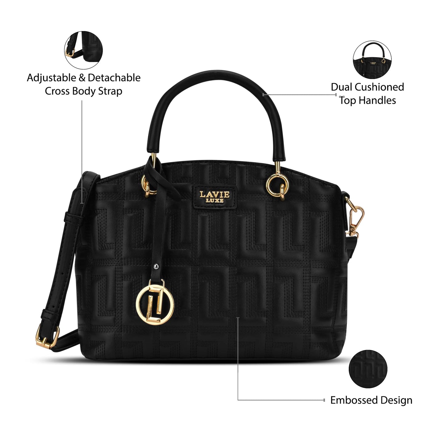 Lavie Luxe Women's Label 25 Small Quilted Satchel Handbag for Women | Satchel Bag for Work | Ladies purse | Stylish Shoulder Bag | Ladies Gift