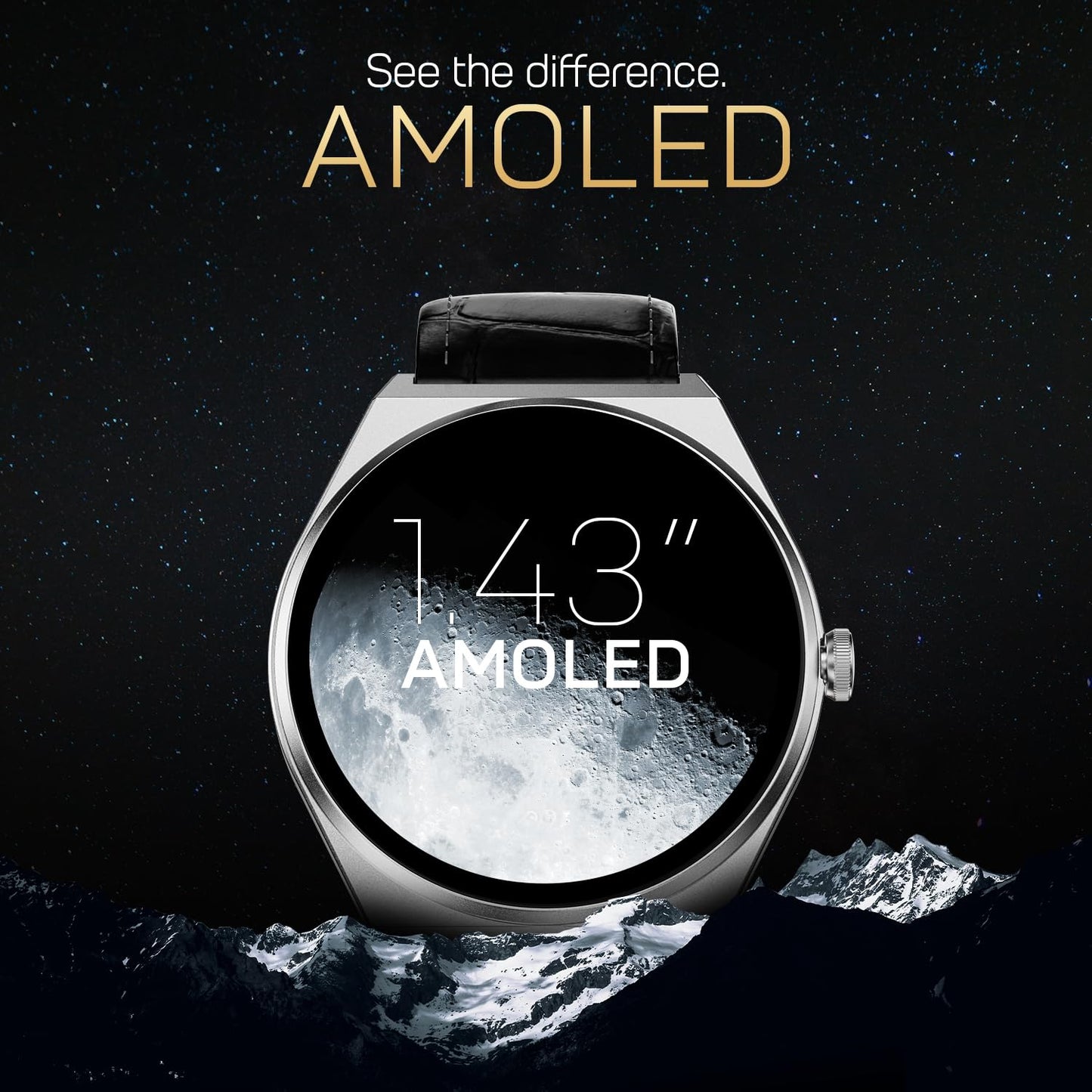 Fire-Boltt Phoenix Nova Smartwatch 1.43” Slim Super AMOLED Display, 466x466 Pixel Always-On Display, Bluetooth Calling, Health Tracker for Men & Women Shadow Black