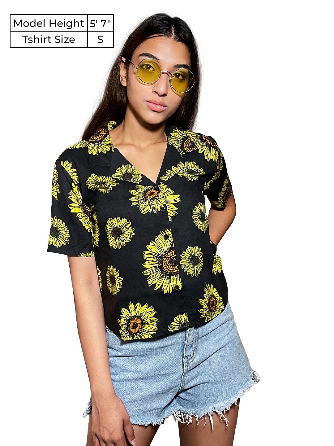 The Souled Store Sunflower Pattern Womens and Girls Graphic Printed Cotton Hawaiian Shirts Multi-Colored