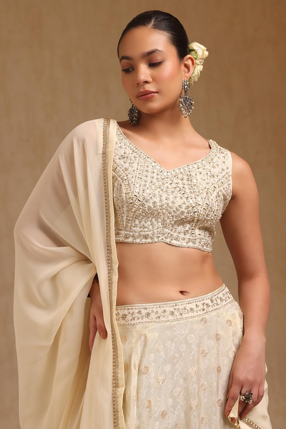 Soch Women's Brocade Lehenga Choli Set (OWS5CD21774_Off White_XL)