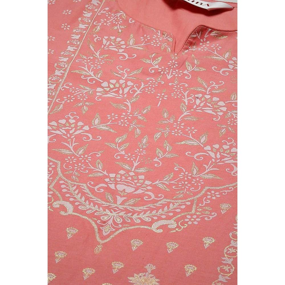 Biba Printed Narrow Salwar Cotton Kurta With Dupatta For Women -(Skdshweth S8632_Light Coral_34)