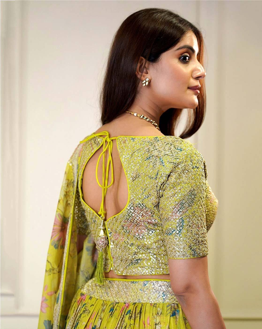 JIHU CULTURE Yellow Digital Print with Sequence Zari Embroidery Work Semi-Sttiched Lehenga Choli Set For Women's