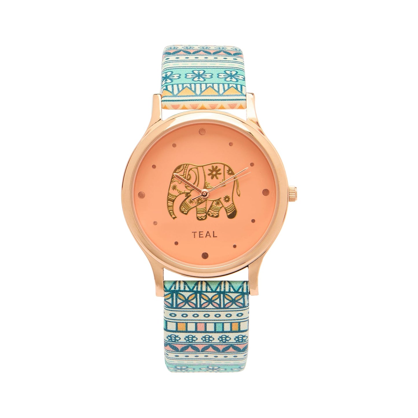 TEAL BY CHUMBAK Round Dial Analog Watch for Women,Carnival Elephant Collection, Printed Vegan Leather Strap,Gifts for Women/Girls/Ladies,Stylish Fashion Watch for Casual/Work - Maroon