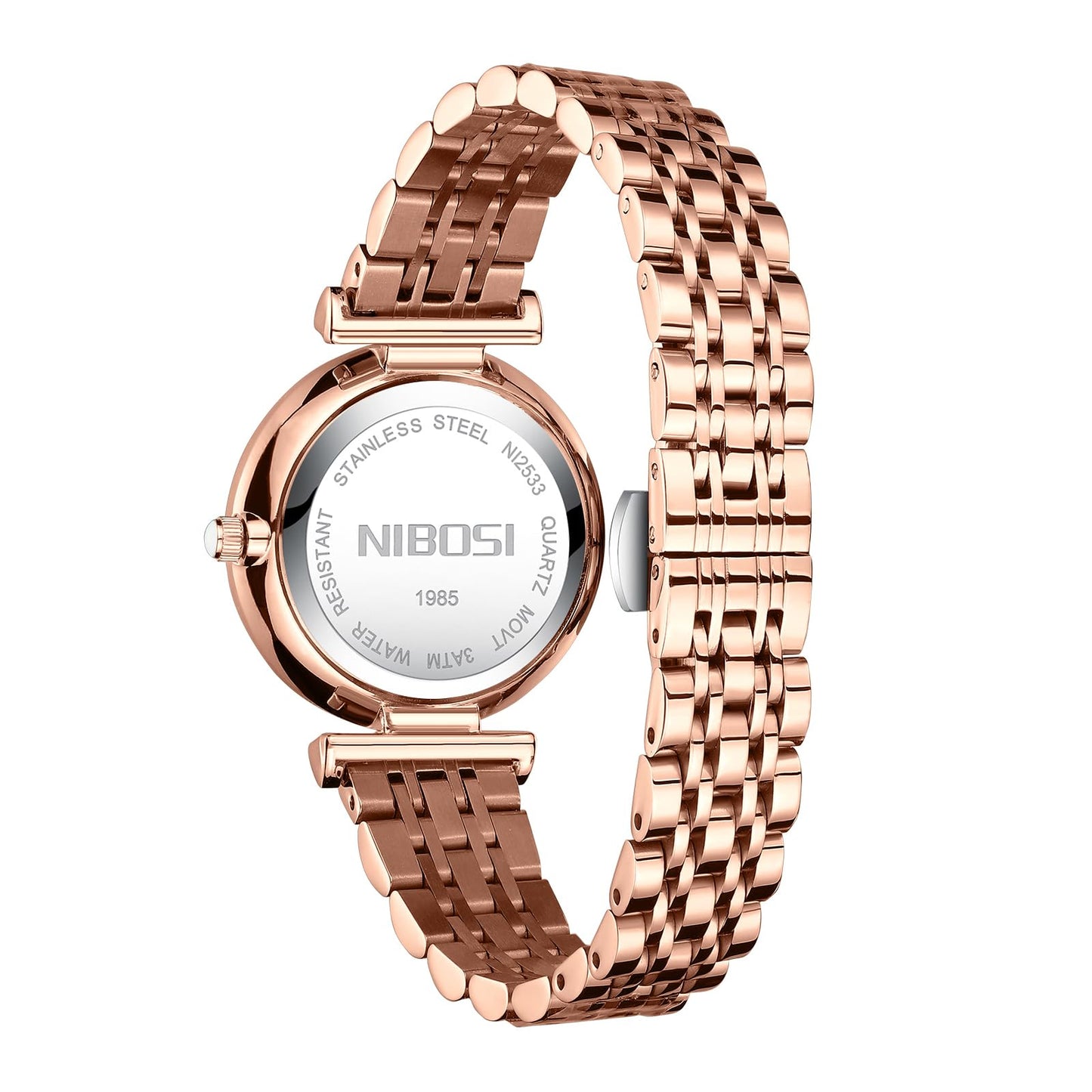 NIBOSI Stainless Steel Women's Analogue Wrist Watch - Rose Gold Dial With Stylish Diamond Studded Design for Girls, Ladies & Miss