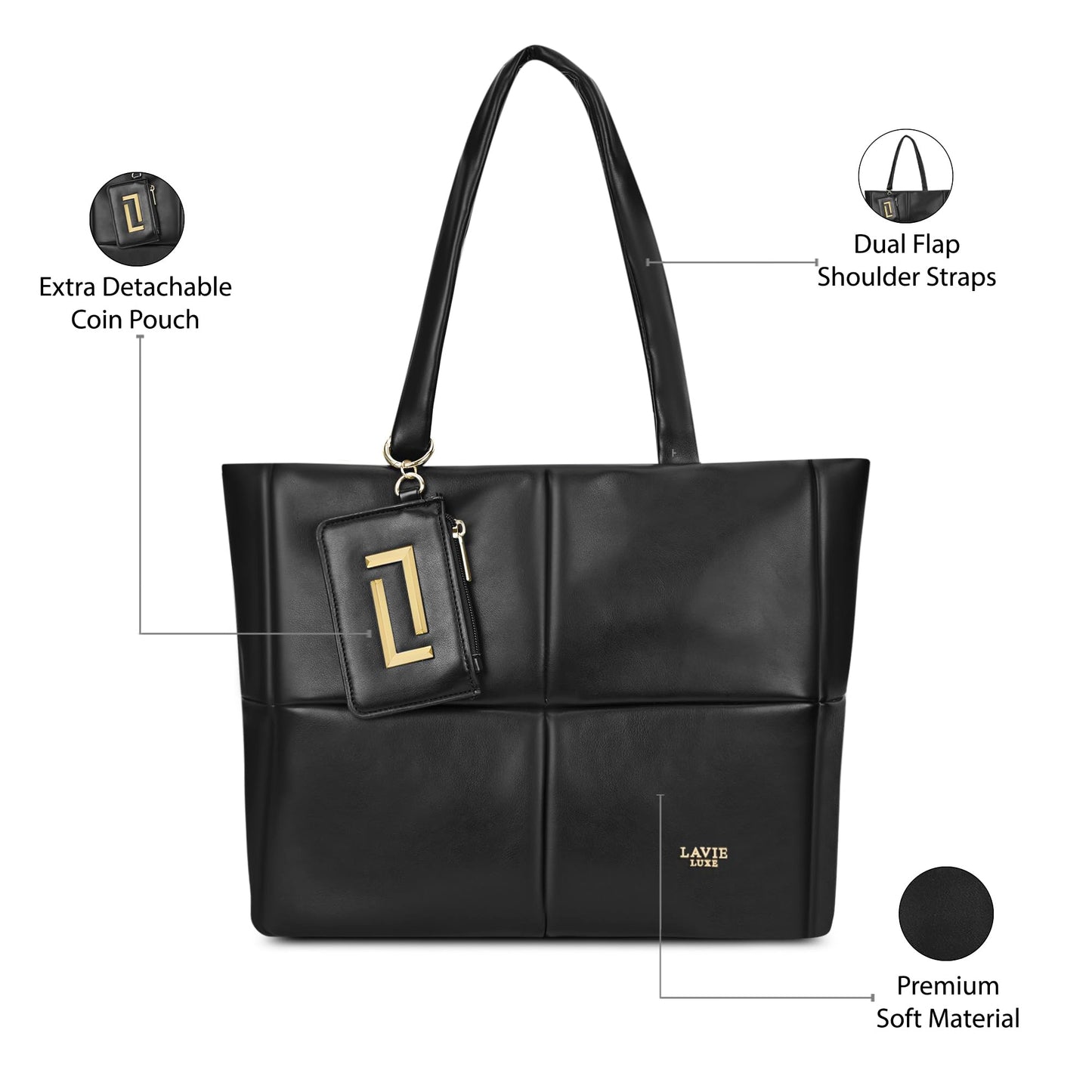 Lavie Luxe Women's Puff Extra Large Tote Bag | Tote Bag for Work | Ladies purse | Stylish Shoulder Bag | Gift for Women