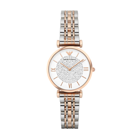 Emporio Armani Stainless Steel Gianni T-Bar Analog White Dial Women Watch - Ar1926, Multi-Color Band