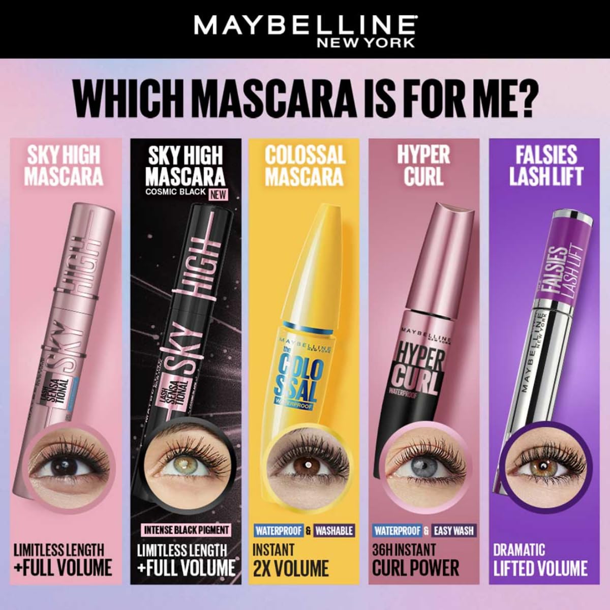 Maybelline New York Lash Sensational Sky High Mascara, Very Black, Lengthening and Volumizing Mascara With Bamboo Extract & Fibres, Ophthalmologist tested and Waterproof | 6ml