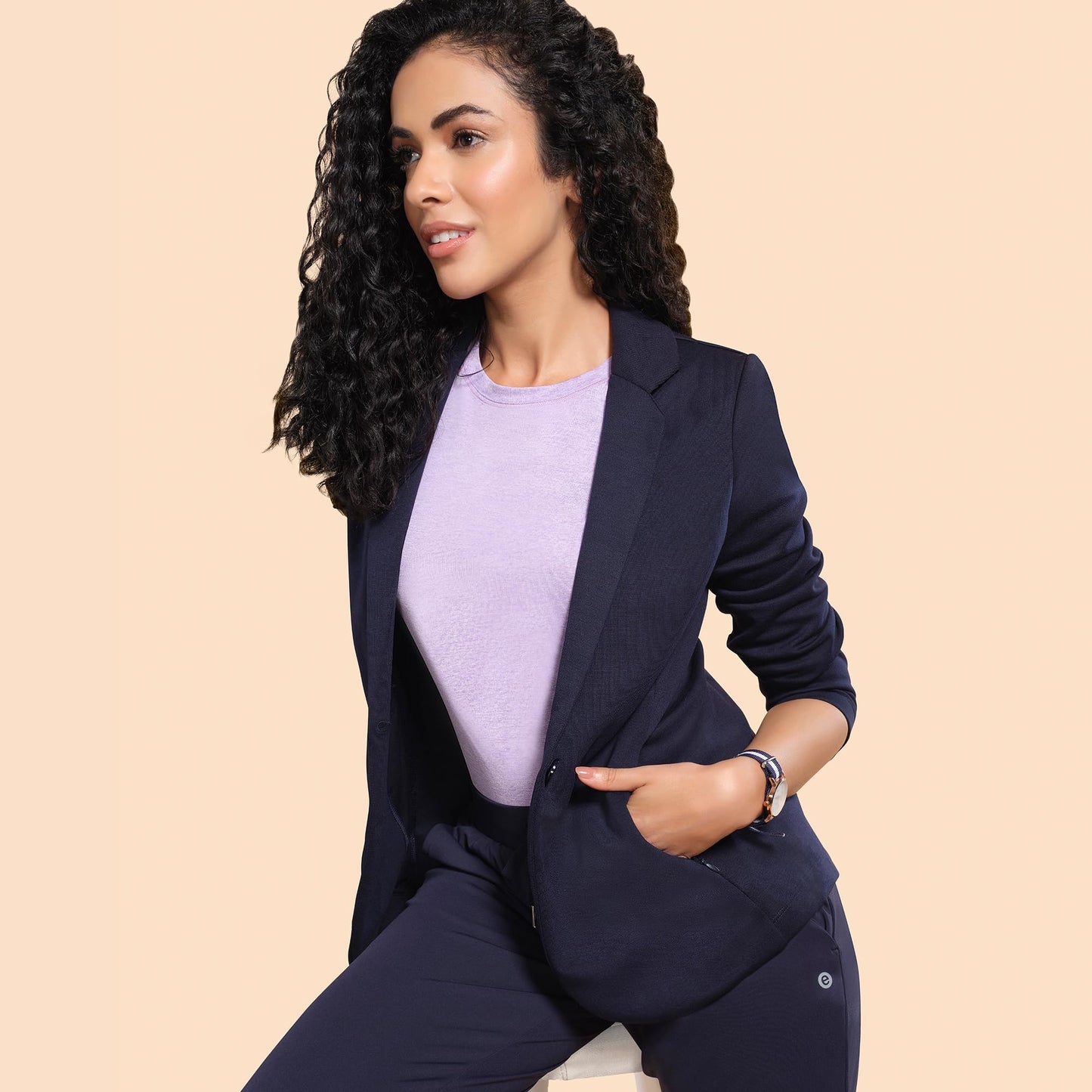 Enamor Athleisure Slim Fit Single breasted One Button Sporty Blazer for Women with 2 Side Zipper Pockets - A903 | Quick Dry & Antimicrobial Finish Blazer (A903_Navy_XXL)