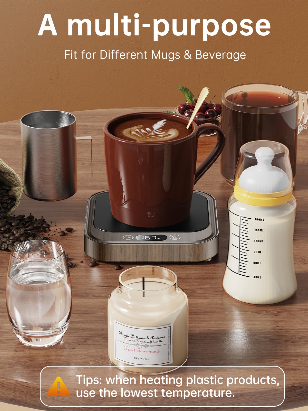 LAOION - 40W Coffee Mug Warmer for Desk with Auto Shut Off, Smart Electric Candle Warmer with 4 Temperature and Time Settings, Coffee Gifts for Drinks, Tea,