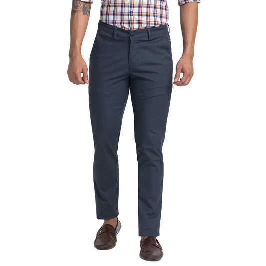 Park Avenue Printed Cotton Blend Slim Fit Men's Casual Trousers (Blue, Size_38)
