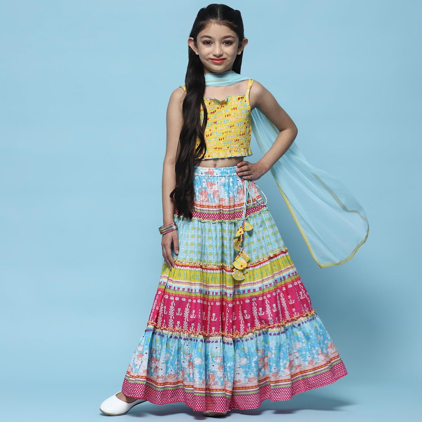 BIBA Girls Cotton Relaxed Lehenga Set Readymade Yellow 9Yrs