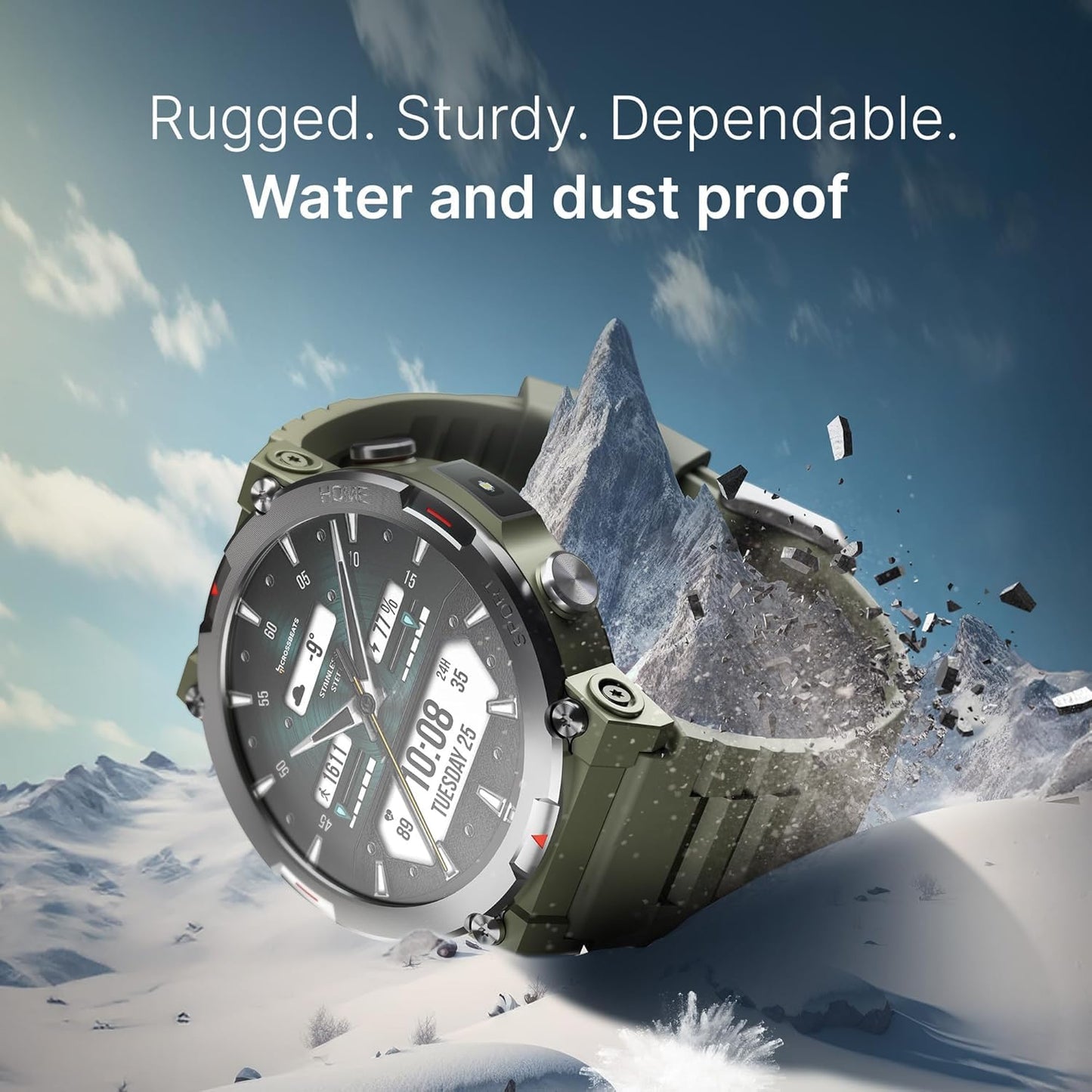 CrossBeats Everest 2.0 Smart Watch for Men 1.43" True AMOLED, Always ON Display Bluetooth Calling Rugged Outdoor Military Grade Certified Upto 15 Days Battery Life Smartwatch 100+ Sports Mode (Green)