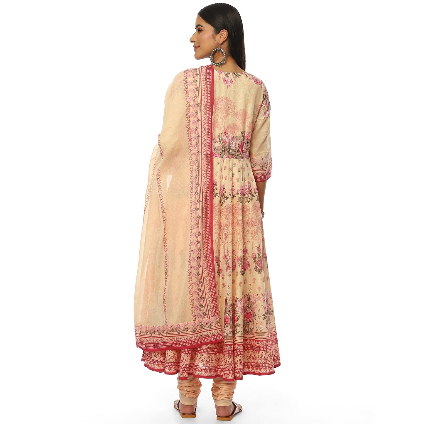 BIBA Voile Women's Printed Fitted Salwar Kurta Dupatta(Skdassorted8620_Pink_34)