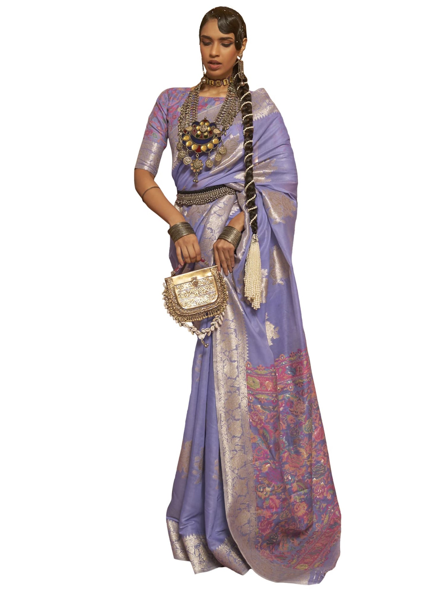 AKHILAM Women's Silk Blend Woven Design Saree With Unstitched Blouse Piece (Lavendar_KERAT272005_RJ)