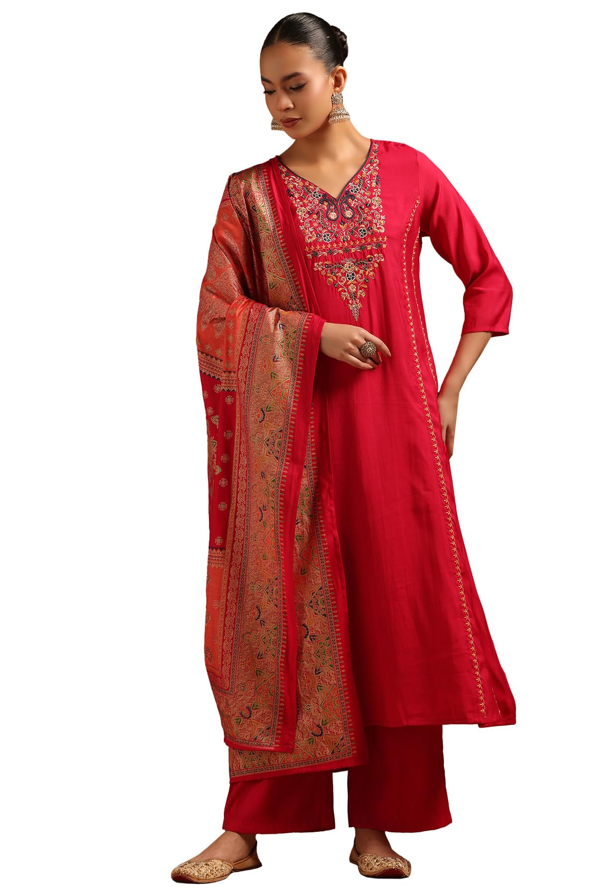 Soch Womens Fuchsia Muslin Embroidered Salwar Suit With Sequins
