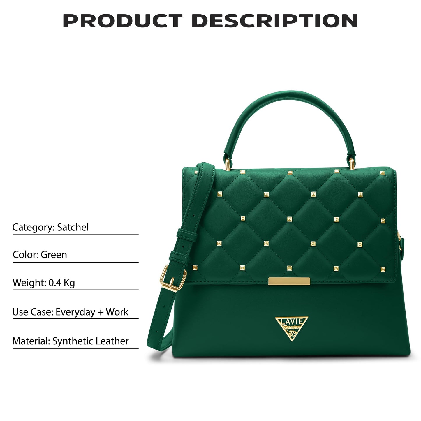 Lavie Signature Women's Stud Gary Satchel Handbag | Satchel Bag for Work | Ladies purse | Stylish Shoulder Bag | Gift For Women