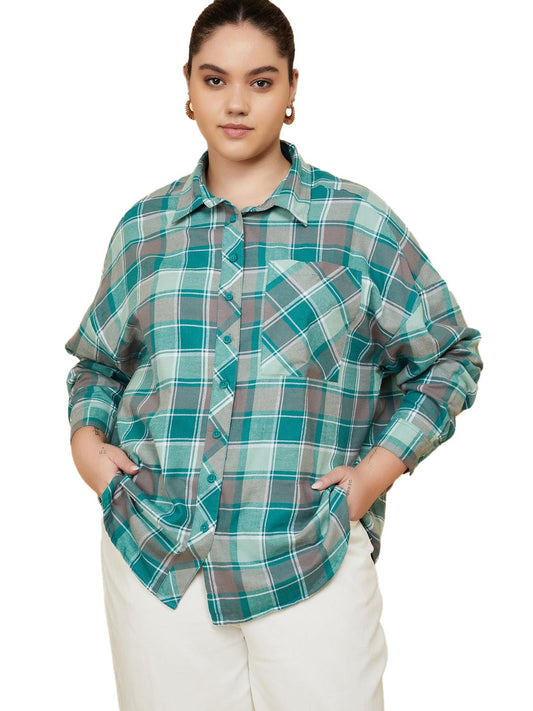 Max Women Checked Oversized Shirt (Green_3XL)