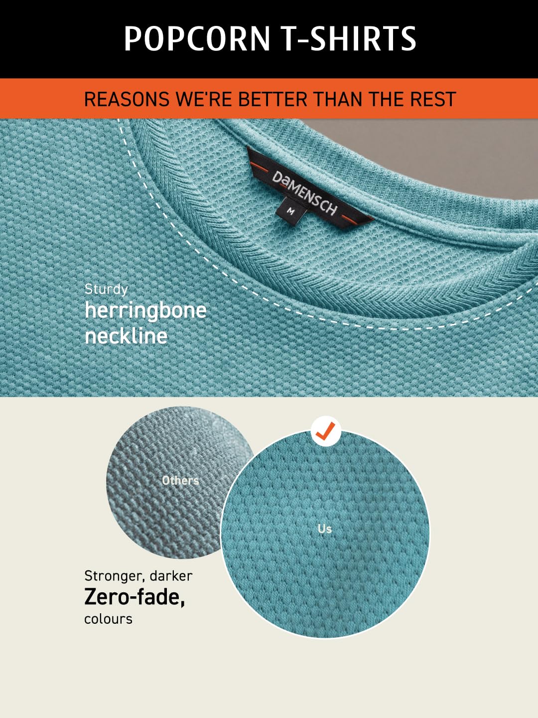 DAMENSCH Men Poly-Cotton Popcorn Textured Crew Casual T-Shirt-Pack of 1-Large Caramel Brown