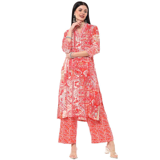 BIBA Women PRINTED STRAIGHT KURTA MIX AND MATCH(SANGANER PATCHWORK2370_FUSCHIA PINK_36)