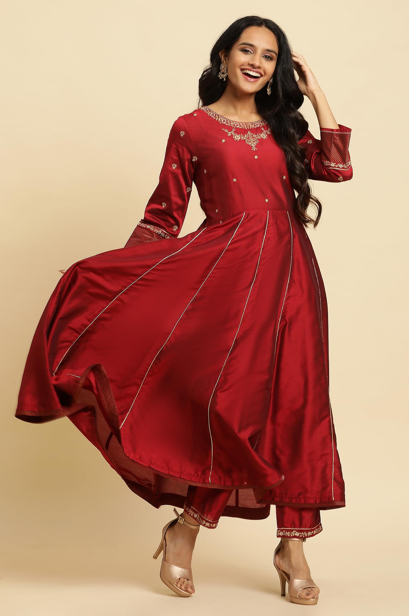 W for Woman Women Rayon Kurti Pant and Dupatta Set_23Auws10267-220298_M, Red